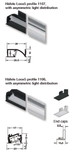 Profile for recess mounting, Häfele Loox5 profile 1105 for 8 mm LED strip  lights
